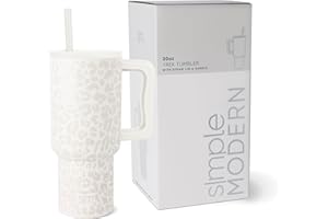 Simple Modern Tazza Termica con Cannuccia e Manico | Bicchiere Termico in Acciaio Inossidabile Isolato | Regali per Donne & Uomini | Trek | 890ml | Cream Leopard