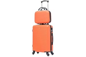 CELIMS - 20 inch Carry-On Luggage with Vanity Case | Toiletry Case | 20 inch Cabin Suitcase | Lightweight ABS Hard Shell | Orange