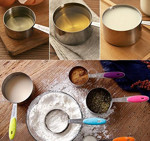 Bekith 10er Set Edelstahl Messbecher Messlöffel mit dem Silikon Griff für Küche Kochen Backen - 7