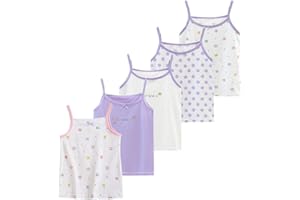 Tolmaiertu Filles Camisole Coton Gilets sous-vêtements Imprimés Débardeurs Doux sans Manches Enfants Gilets pour 2-10 Ans / 5 Pack
