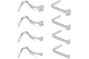 AceFun L Shape Nose Studs - Gold & Silver, Stainless Steel Diamond Small Thin Nose Rings for Women & Men