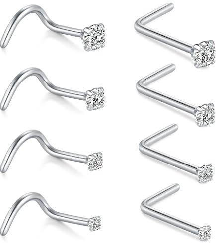 4Pcs Piercing Nez En Or - Bijou L Ou Vis En Acier Chirurgical Avec Zircone (1.5-3mm)