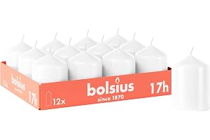 Bolsius släta blockljus – vit – 12 stycken – 8 x 6 cm – dekorativa hushållsljus – brinntid 17 timmar – oparfymerad – innehåll