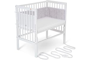 ‎FABIMAX FabiMax Beistellbett BOXSPRING weiß, inkl. Matratze Comfort und Netz-Nestchen graue Blümchen