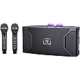 Karaoke Machine, ACHAS Portable Bluetooth Karaoke PA Speaker System with 2 Wireless Microphones & Led Light, Home Singing Machine for Indoor Outdoor Party, Family Party (Black), YS-211
