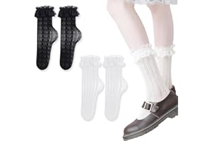 VJUYSW 2 Paare Spitzen Rüschen Socken Damen - Spitzensocken für Lolita Dress & Kawaii Clothes