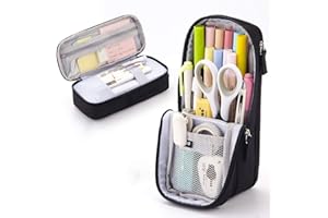 iSuperb Zestawy szkolne Stojąca Torba Na Artykuły Papeterii Składany Piórnik Duża Piórnik Papeteria Etui Telefon komórkowy Stojak Kieszeń Ołówek Dziewczyny Chłopiec Stojak na Ołówek Etui, czarny,