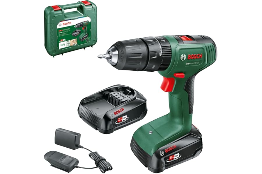 Bosch Cordless Combi Drill EasyImpact 18V-40 (2 Batteries 2.0 Ah, 18 Volt System, in Carrying Case)