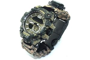 YzoTek Sports Survival Bracelet Watch, 6 in 1 Outdoor Emergency Waterproof Wristband First Aid Tools with Paracord, Compass, Thermometer, Whistle, Screwdriver for Camping & Adventure