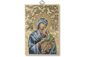 F.LLI BONELLA Fratelli Bonella | Quadro Sacro su legno MDF di pioppo 8mm della Madonna del Perpetuo Soccorso con Preghiera a lei dedicata sul retro 10 x 15 cm | Made in Italy