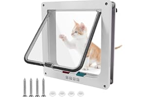 VAILEAL 4-Way Locking Large Cat Flap with Tunnel for Wooden, Glass and UPVC Doors - Weatherproof Pet Door (White, L)