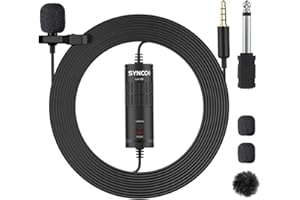 SYNCO Lavalier - Microfono da bavero Lav-S6 omnidirezionale a condensatore con clip, cavo da 6 m per iPhone, smartphone Android, fotocamera DSLR, registratore audio portatile, porta TRS/TRRS da 3,5 mm