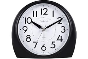 TINLOAD 5.5 Zoll Silent Analog Wecker ohne Ticken, sanftes Aufwecken, Pieptöne, Lautstärke erhöhen, batteriebetriebene Schlummer- und Lichtfunktionen, einfaches Set, Schwarz