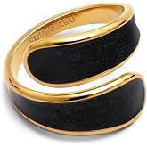SINGULARU - Ring Abbraccio Black and Garnet. Steel with 18 Kt Gold Plated and Enamel. Jewelry For Women.