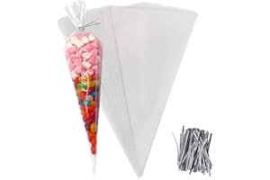 D2D Lot de 100 sachets en cellophane transparent avec liens torsadés pour mariage, Noël, anniversaire, fête