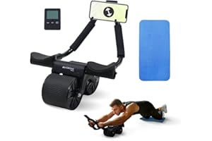 Mobiclinic®, Roue abdominale avec rebond automatique, Ab roller, Appui-coude, Minuterie numérique, Tapis antidérapant, Double, Support pour téléphone portable, Ra-02, Home gym, Fitness