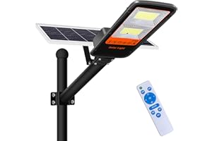 ‎KINGWEN Kingwen 200W Solar Straßenlaterne LED Straßenlampe mit Daemmerungssensor 6500K Kaltweiss Solar Straßenleuchte mit Fernbedienung 300 LEDs Solarleuchten für Außen Wasserdicht IP65