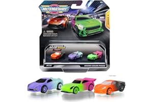 Micro Machines Starter Pack - Phase de couleur - Contient 3 véhicules, voitures de course aux couleurs fluo - Possibilité de quelque chose de rare - Collection Micromachines Toy Cars