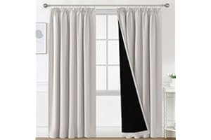 H.Versailtex 100% Blackout Curtains for Bedroom, Pencil Pleat Black Out Living Room Curtains Super Soft Thermal Insulated Curtain Pair Panel with Tiebacks, W90x L90 Inch, 2 Panels,Pumice Stone