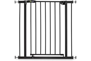 hauck Barrière Sécurité Enfant Close N Stop, 84-89 cm - Barrière Escalier et Porte, avec Extension 9 cm - Fermeture Facile, Ouverture à Sans Percage, par Pression - Noir Mat