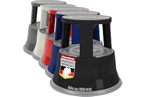 Floordirekt Taburete con ruedas, taburete con pie de elefante, de acero, hasta 150 kg, capacidad de carga para oficina o comercio, con certificado TÜV + GS (negro, metal)