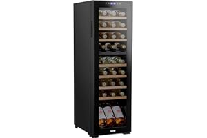 Dellonda Baridi 27 Bottle Dual Zone Wine Cooler, Fridge with Digital Touch Screen Controls, Wooden Shelves & LED Light, Black - DH90