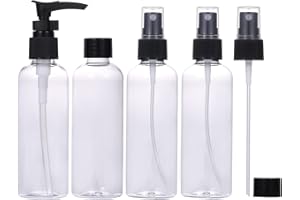 LUFEVRM 4 Stück Reiseflaschen Set,Verdicktes Plastik auslaufsichere,nachfüllbare,leere Sprüh/Pumpflaschen mit Deckel und transparenter Tragetasche,100ml Flaschen in Reisegröße für Shampoo,Parfüm