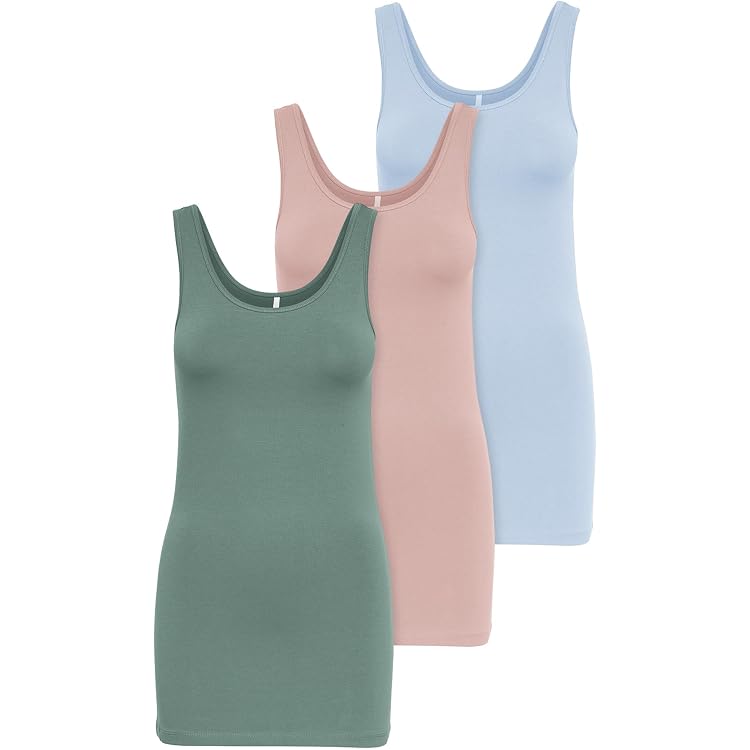 ONLY Damen 3er-Pack Tank-Tops – Basic Unterhemden Mit Schmalen/breiten Trägern – Schwarz, Baumwolle/Elasthan
