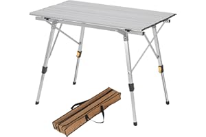 eSituro SCPT0015 Table Camping Pliante Portable 90x52x45cm, Table de Jardin en Aluminium avec Hauteur Réglable(45-72cm), Petite Table Basse Pique-Nique Randonnée Voyage Argent