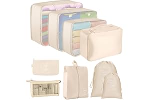 Packing Cubes for Suitcase,Lychico 9pcs Travel Luggage Packing Organizers Waterproof Travel Essentials Bag Clothes Shoes Storage Bags, Beige