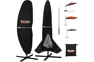Enzeno Housse Parasol droit en Tissu Oxford 420D imperméable,housse de parasol 3x3,housse de protection parasol 4x3,housse de parasol droit avec Fermeture éclair-Noir (265 x 40/70/50 cm)