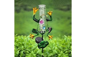‎LUNSY Regenmesser für Garten, LUNSY Solar LED Außenleuchte mit Frosch Regenmesser (Backfarbe + Harz) für Outdoor, Garten, Weg