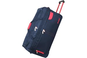 ROCKLANDS LONDON Rocklands® Lightweight Luggage Rolling Holdall Suitcase Wheeled Duffle Bag Cargo Travel Bag RL501 (Navy/Red, Large - 32" (H84 x L42 x W40 cm))