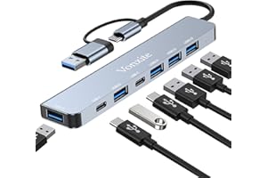 Vonxite USB C Hub, 7 in 1 USB Hub Multiport Adapter with 2*USB Type C Data Ports, USB 3.0 & 4*USB 2.0, Type C Docking Station, USB C Adapter for MacBook, Windows, Laptops, PS5/PS4/Tablet