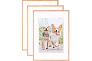 WEIKANI A3 Photo Frame with mat,3 Pack-29.7x42cm OAK Picture Frame Plexi-Glass,Certificate Frame for Wall Mount or Table Top Display,Set of 3