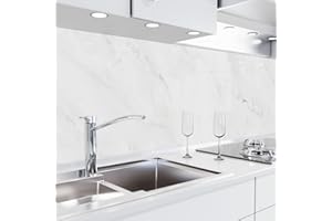 danario Panel Protector de Pared Cocina – Vinilo Adhesivo Antisalpicaduras – Fácil de instalar y limpiar - 0,37 mm - Mate - Mármol blanco - 60cm x 220cm