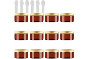 PQPAUTY TIANZD 12 Pezzo 100 ml Barattoli in Plastica Marrone Contenitori Barattolo Vuoto Barattoli Piccoli con Tappo Oro, 100g Barattoli Cosmetico Contenitore per Prodotti di Cosmetica