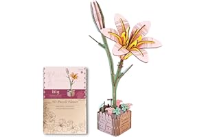 GIFTMEFINE Gifts for Mother/Friends/Newlywed/Her: 3D Wooden Jigsaw Puzzle Flowers Model Kit for Wedding Anniversary Day/Mother's Day/Valentine's Day Romantic Presents for Adults DIY Arts and Crafts Set Lily