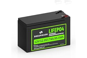 DREAMDASH Batería de Litio Recargable de 12V 7Ah LiFePO4, 3000+ Ciclos Profundos, Funciona de -20 ℃ a 60 ℃, IP55 para Casa, Coches de Juguete para Niños, Lanchas a Motor, Camper
