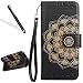 Produktbild Blumen Lederhülle für Galaxy S7 Edge,Flip Wallet Tasche für Samsung Galaxy S7 Edge,Leeook Kunstleder Schön Elegant Retro Schwarz Prägung Henna Mandala Blumen Malerei Entwurf PU Lederhülle Flip Klapp Hülle im Bookstyle mit Stand Ständer Karten Slot Strap Floral Brieftasche Schutzhülle Cover Schale Etui Karten Slot für Samsung Galaxy S7 Edge + 1 x Schwarze Eingabestift-Henna Mandala Blumen,Schwarz