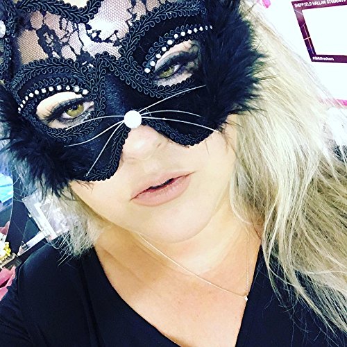 Venetian Maskerade Maske Damen Black Glitter Fancy Cat Spitze Maske - 2