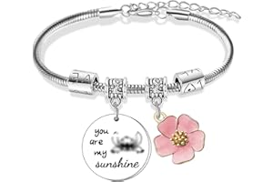 MADHAHEFU You Are My Sunshine Bracelet for Mom Dad Friend Son Daughter Gifts Funny Cartoon St**ch OH**A Bracelet Inspirational Bracelet for Women Men Birthday Charm Bracelet Pendant Gift