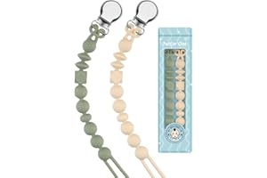 Kowlone Catenella Portaciuccio Silicone Ciuccio Clips Catena Succhietto per Ragazzi Ragazze Regalo Nascita Battesimo Baby Compleanno Natale 2 Pezzi(Beige,Verde Muschio)