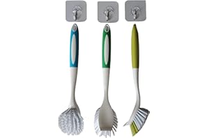 MIEGUIWOR 3 Piezas Cepillo Fregar Platos - Cepillo Cocina con Cerdas de Nylon Resistentes, Mango Antideslizante, Ideal para Ollas, Sartenes, Fregadero,Vajilla