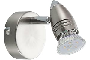 ‎ELC EUROPEAN LIGHTING CIRCLE ELC LED Spot, Wandlampe, Deckenlampe drehbar und schwenkbar, Wandstrahler, Deckenstrahler nickel, 1x 5W GU10 LED (austauschbar), Strahler