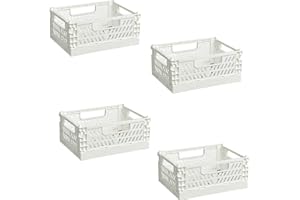 EURXLQ 4 Cestino Portaoggetti Pieghevole e Impilabile, Cassette in Plastica per La Cucina, Bagno, Ufficio (Bianco, 25×16×10cm)