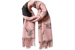 LilyRosa Women's Highland Cow Scarf Pink Black Cattle Coo Cashmere Blend Wrap