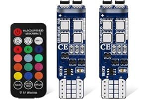 yifengshun Luces LED T10 RGB de 12V con 6SMD Bombillas LED 5050 - Controlador remoto inalámbrico 16 colores cambiantes - Bombillas interiores para cuña de coche W5W 501 (paquete de 2)