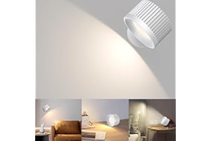 Rolgno Aplique Pared Interior, Lampara Pared LED Recargables con Control Remoto/Táctil, 3 Temperaturas de Color y 4 Niveles de Brillo Focos, Rotación de 360 Grados, Luz de para Dormitorio y Lectura
