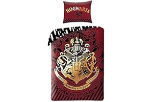 Halantex Juego de ropa de cama de Harry Potter, 140 x 200 cm, funda nórdica de 70 x 90 cm, funda de almohada, 100% algodón, Ron Hogwarts Hermione Hufflepuff Ravenclaw